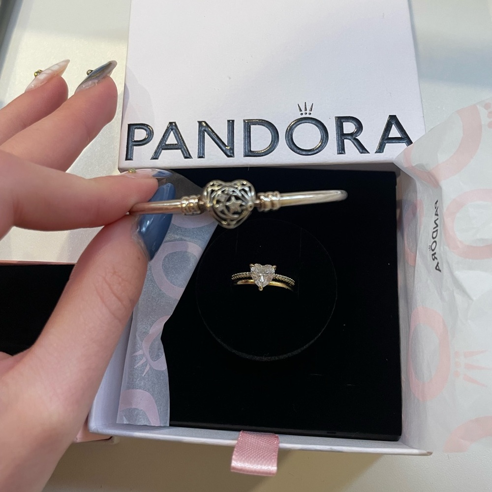 Pandora Silver Heart Charm Bracelet and ring